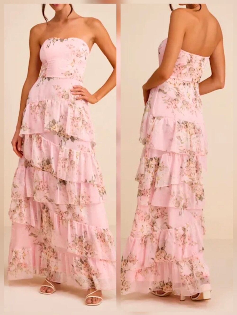 Lulus Niyati Blush Floral Strapless Tiered Maxi Dress - Size Medium - NWT!